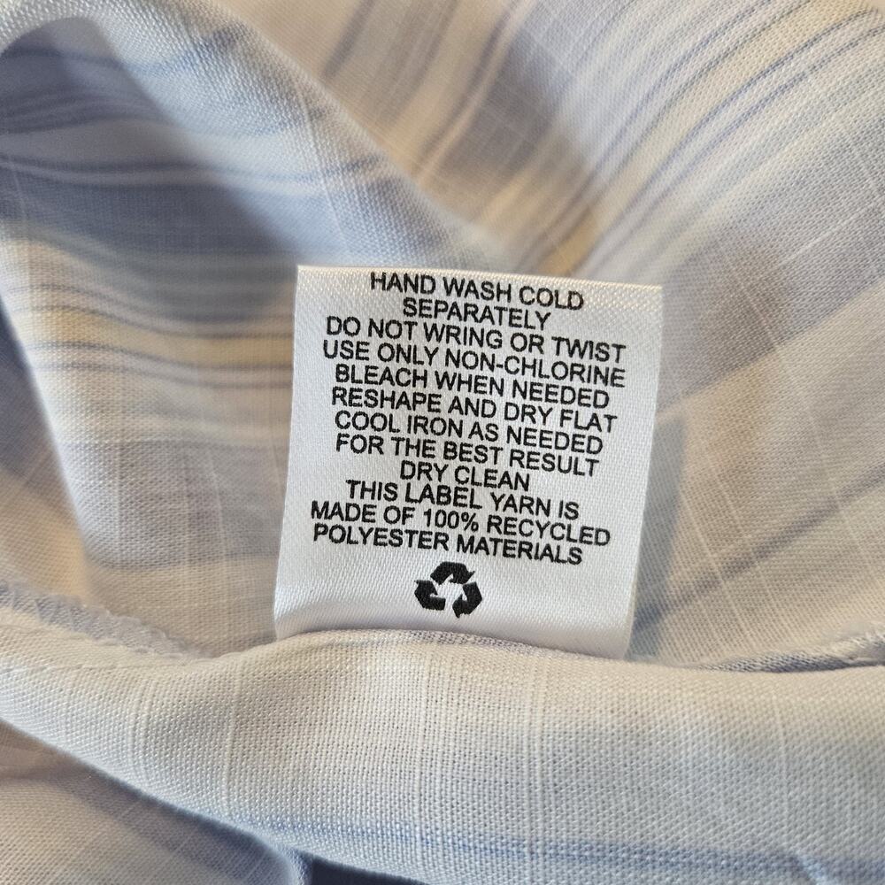 Olive & Oak Womens Small Button Down Vertical Stripes Blue White Cap Sleeves - Picture 7 of 7